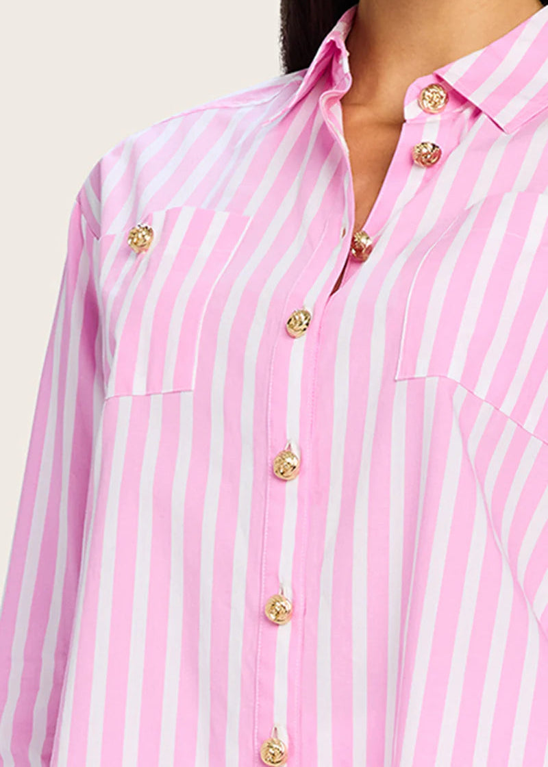 Generation Love Meggy Wide Stripe Poplin Shirt White/Pink