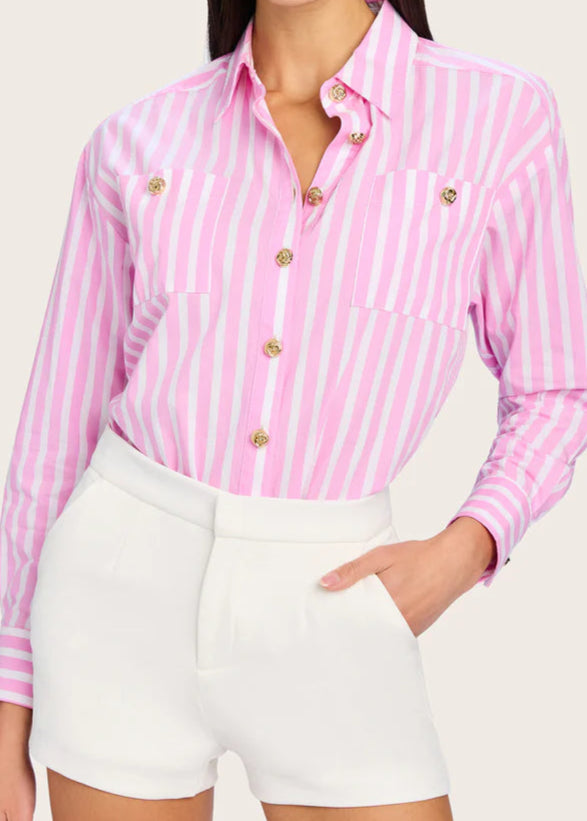 Generation Love Meggy Wide Stripe Poplin Shirt White/Pink