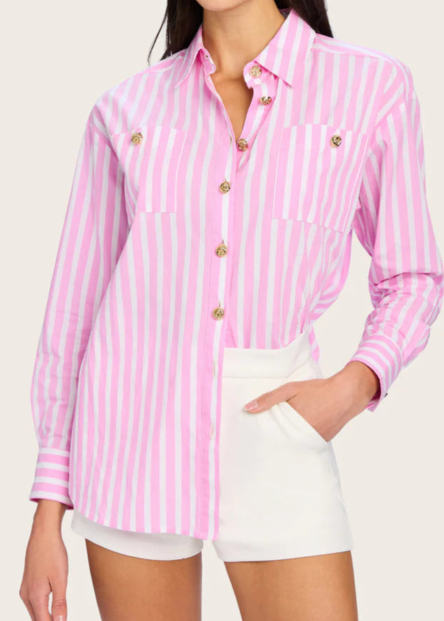 Generation Love Meggy Wide Stripe Poplin Shirt White/Pink