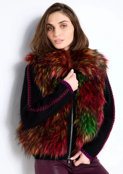 Lisa Todd Moonstruck Merino Wool Jacket w/ Faux Fur Detail - Black/Flare