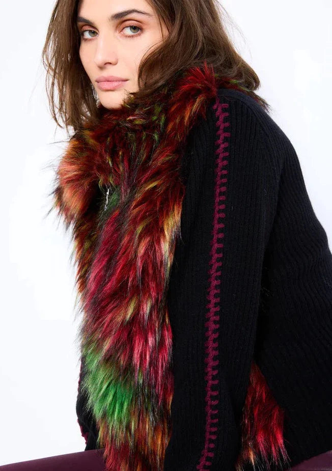 Lisa Todd Moonstruck Merino Wool Jacket w/ Faux Fur Detail - Black/Flare