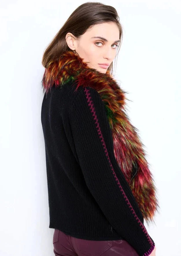 Lisa Todd Moonstruck Merino Wool Jacket w/ Faux Fur Detail - Black/Flare