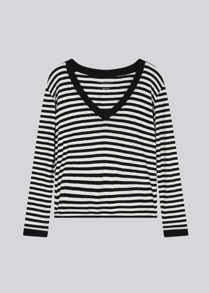 Majestic Organic Cotton Stripe L/S V- Neck Black/White