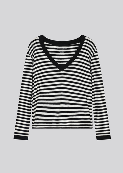 Majestic Organic Cotton Stripe L/S V- Neck Black/White