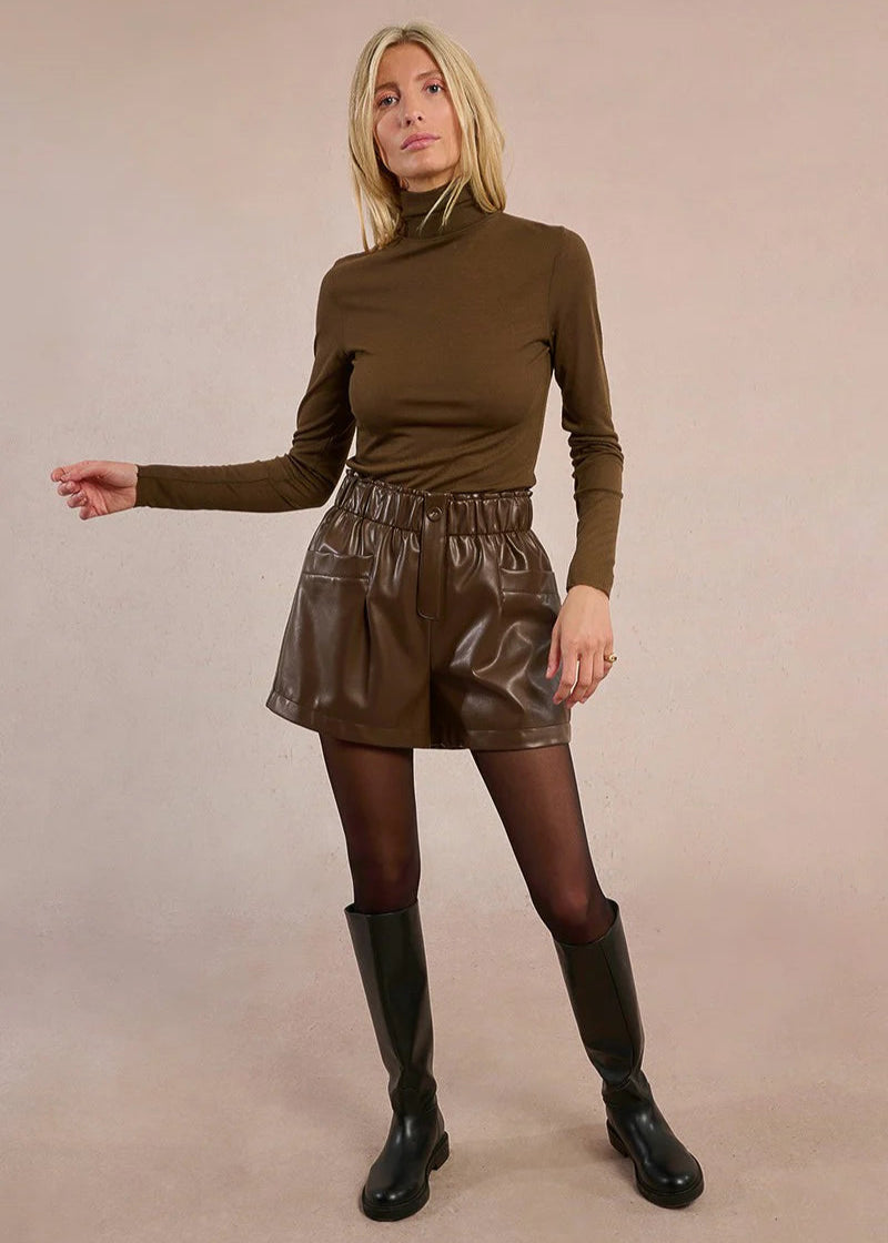 Molly Bracken Faux Leather Pull on Short Chocolate