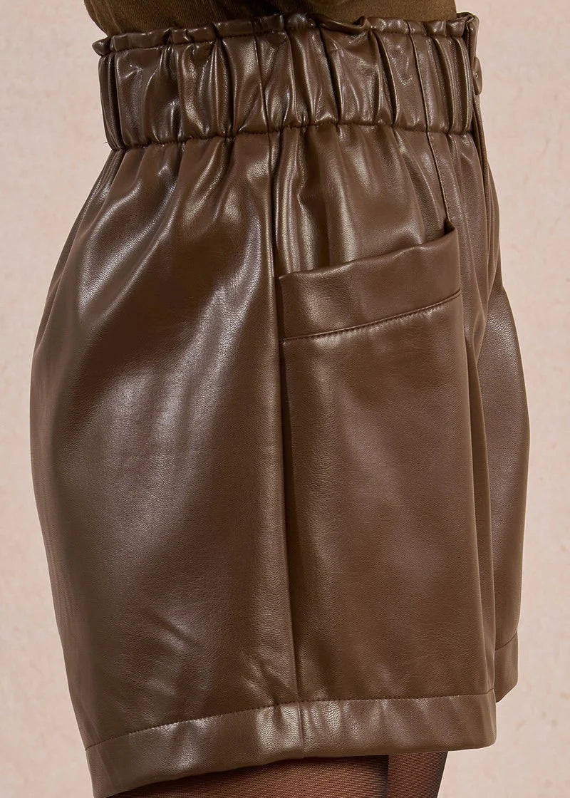 Molly Bracken Faux Leather Pull on Short Chocolate