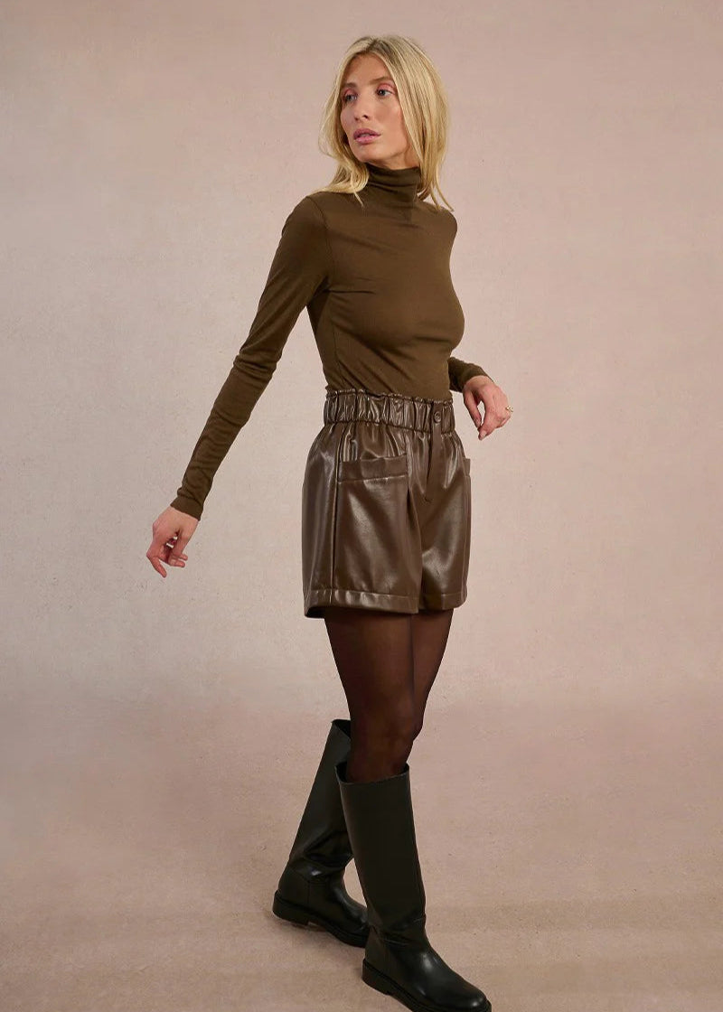 Molly Bracken Faux Leather Pull on Short Chocolate