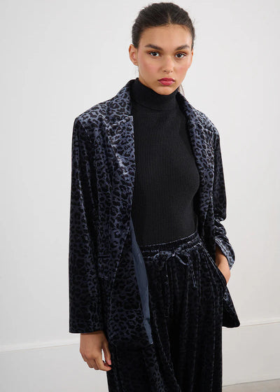 Molly Bracken Leopard Velvet Burnout Blazer Dark Grey