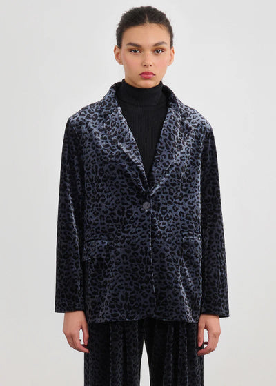 Molly Bracken Leopard Velvet Burnout Blazer Dark Grey