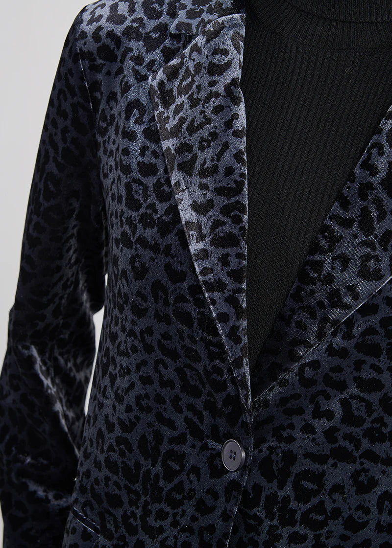 Molly Bracken Leopard Velvet Burnout Blazer Dark Grey