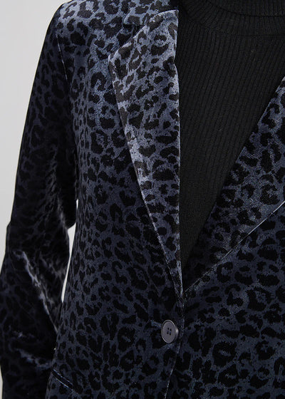 Molly Bracken Leopard Velvet Burnout Blazer Dark Grey