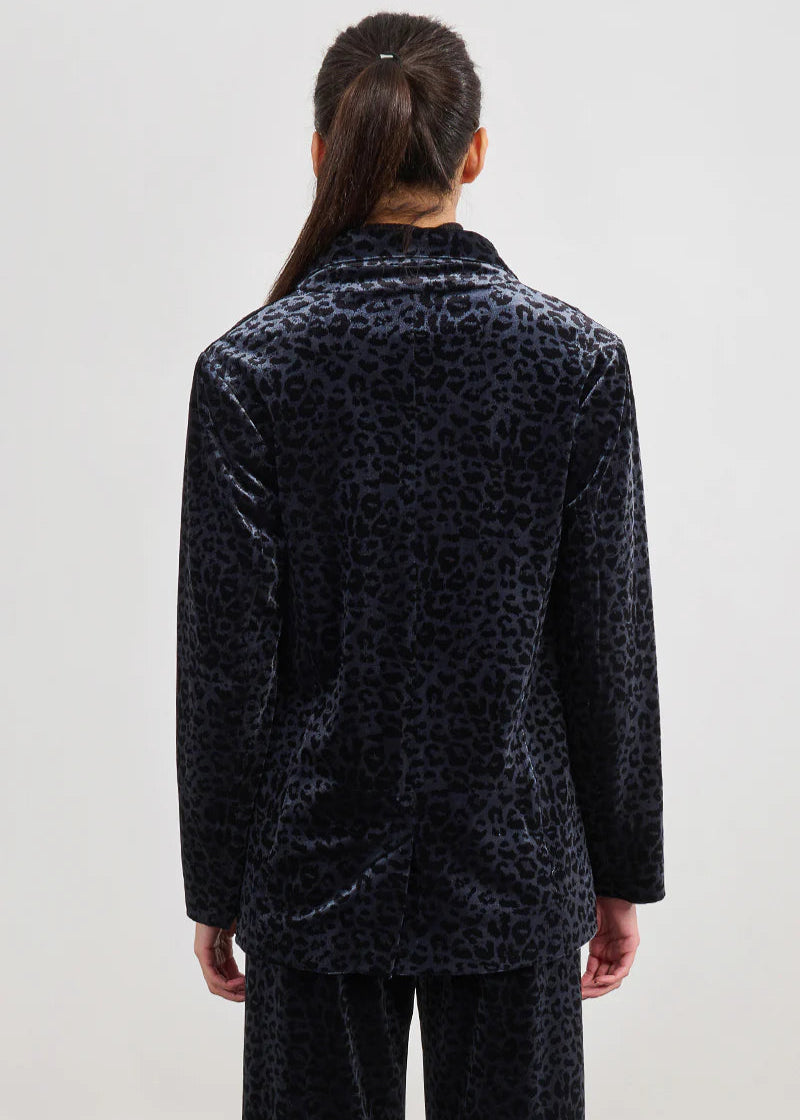 Molly Bracken Leopard Velvet Burnout Blazer Dark Grey