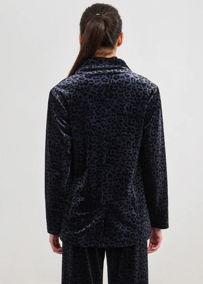 Molly Bracken Leopard Velvet Burnout Blazer Dark Grey