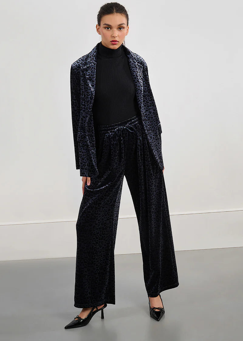 Molly Bracken Leopard Velvet Burnout Pants Dark Grey