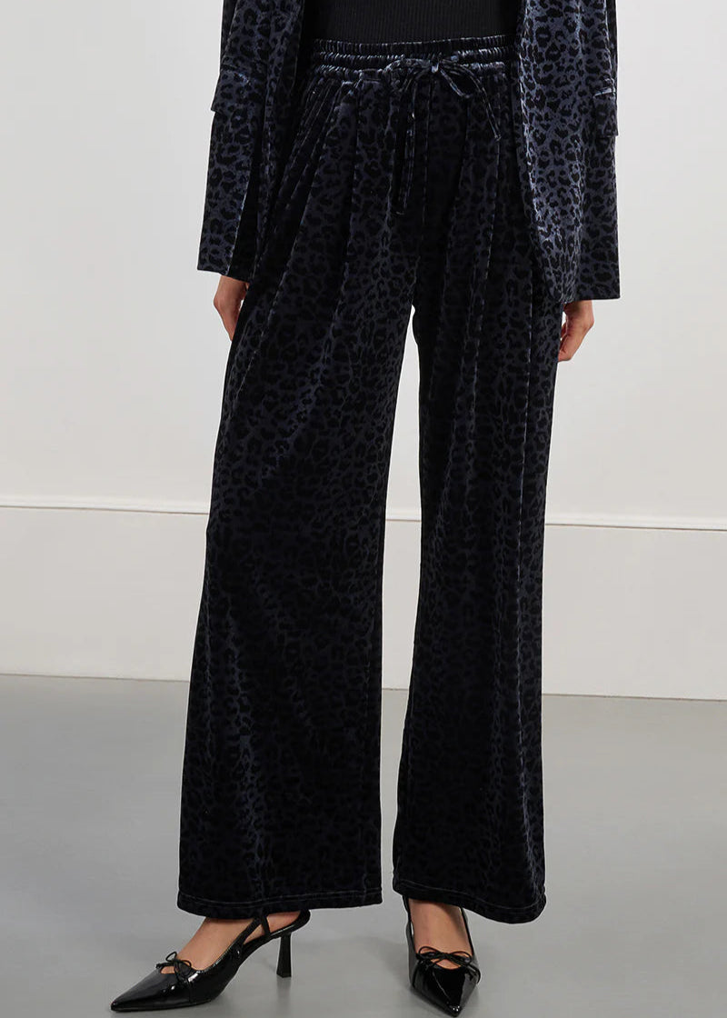 Molly Bracken Leopard Velvet Burnout Pants Dark Grey