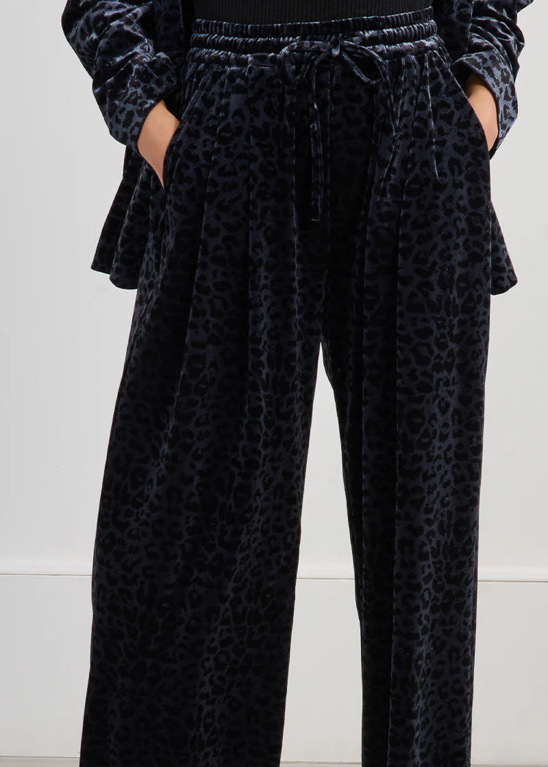 Molly Bracken Leopard Velvet Burnout Pants Dark Grey