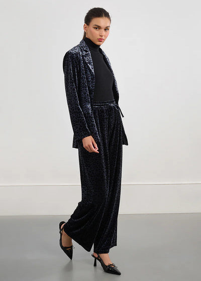 Molly Bracken Leopard Velvet Burnout Pants Dark Grey