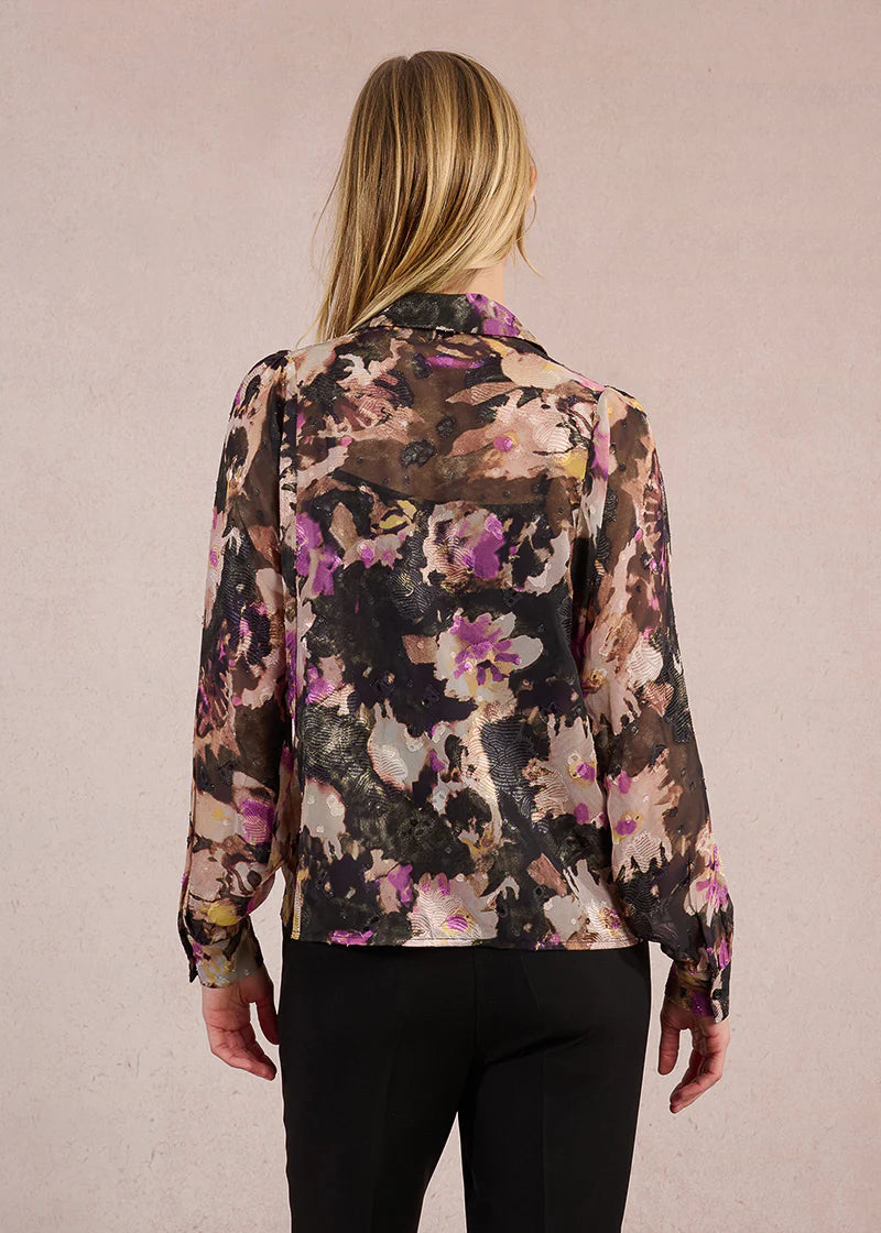 Molly Bracken Plum Floral Print Blouse Black