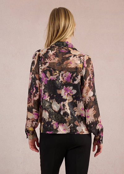 Molly Bracken Plum Floral Print Blouse Black