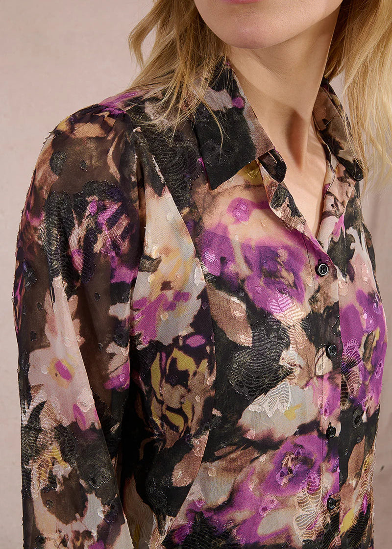Molly Bracken Plum Floral Print Blouse Black
