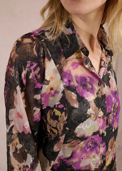Molly Bracken Plum Floral Print Blouse Black