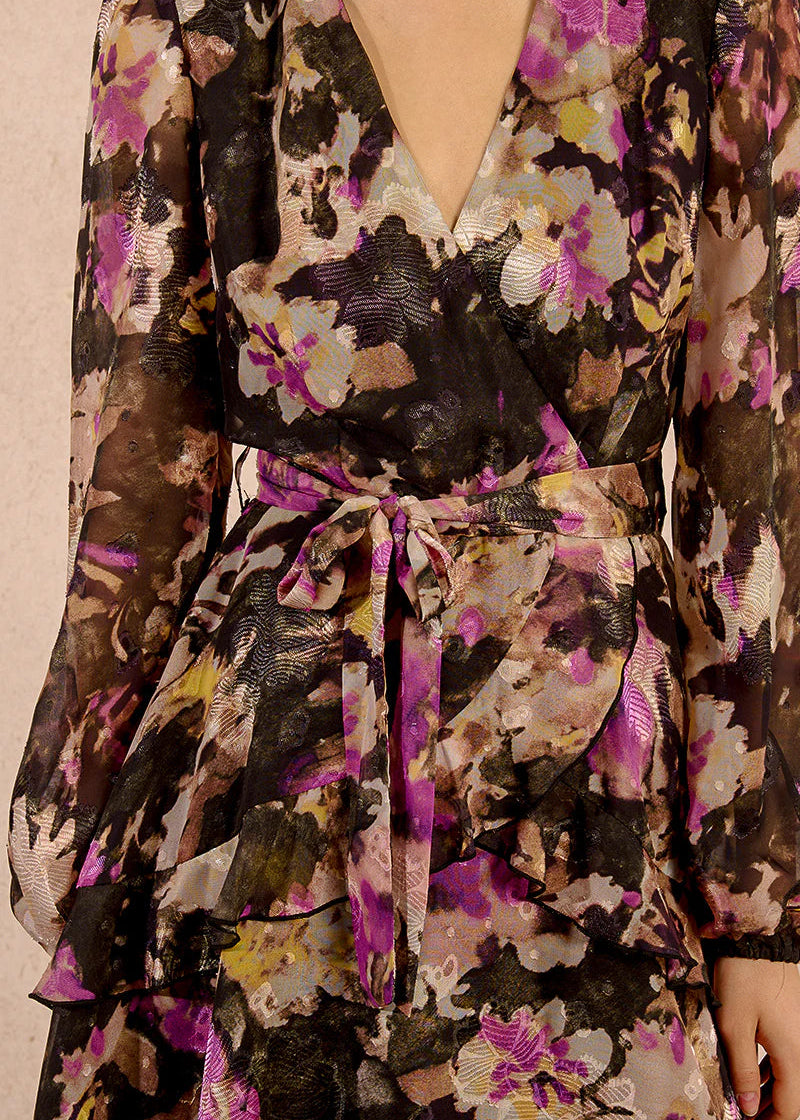 Molly Bracken Plum Floral Print Dress Black