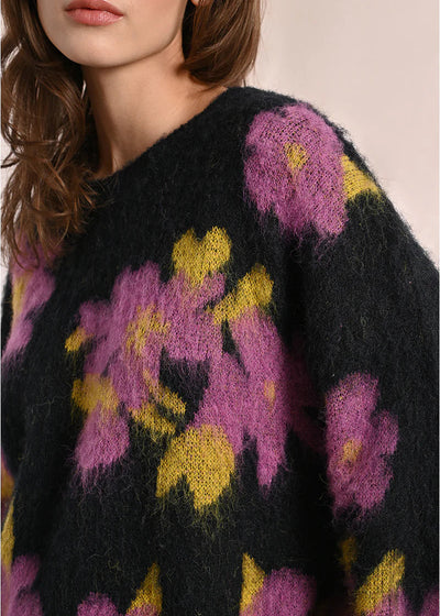Molly Bracken Plum Floral Sweater Black