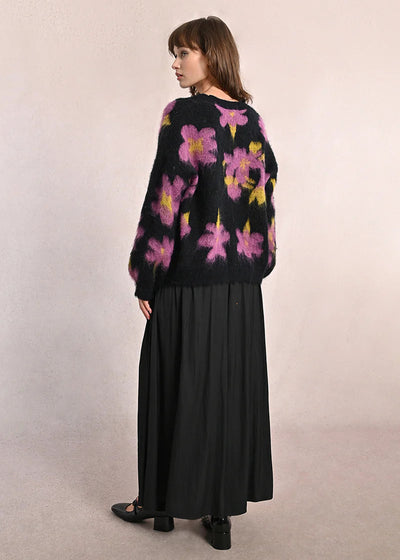 Molly Bracken Plum Floral Sweater Black 