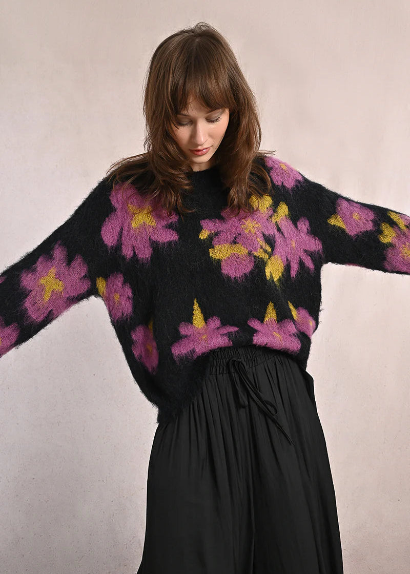 Molly Bracken Plum Floral Sweater Black 2