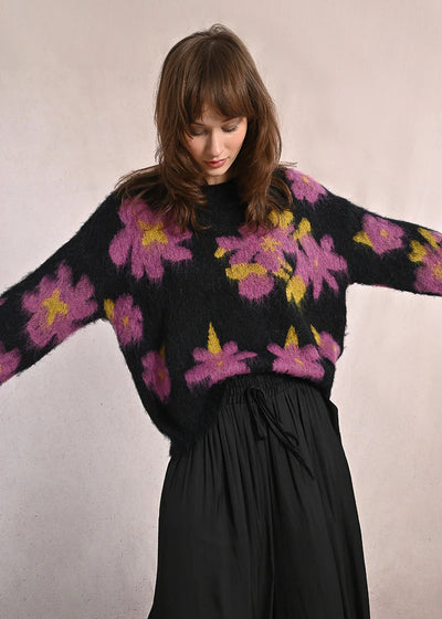 Molly Bracken Plum Floral Sweater Black 2