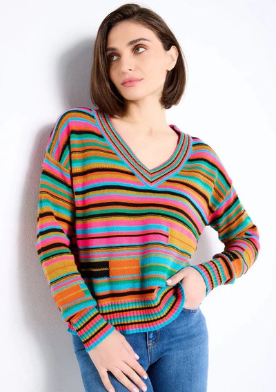 Lisa Todd Next In Line Striped V-neck Pullover - Multicolour