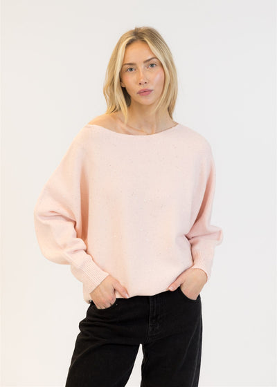 Lyla & Luxe Nobu Sequin Boatneck Pullover Sweater Pink
