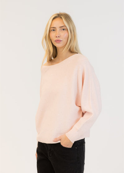 Lyla & Luxe Nobu Sequin Boatneck Pullover Sweater Pink