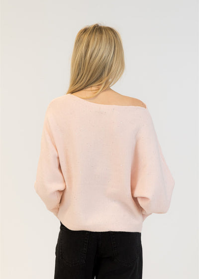Lyla & Luxe Nobu Sequin Boatneck Pullover Sweater Pink