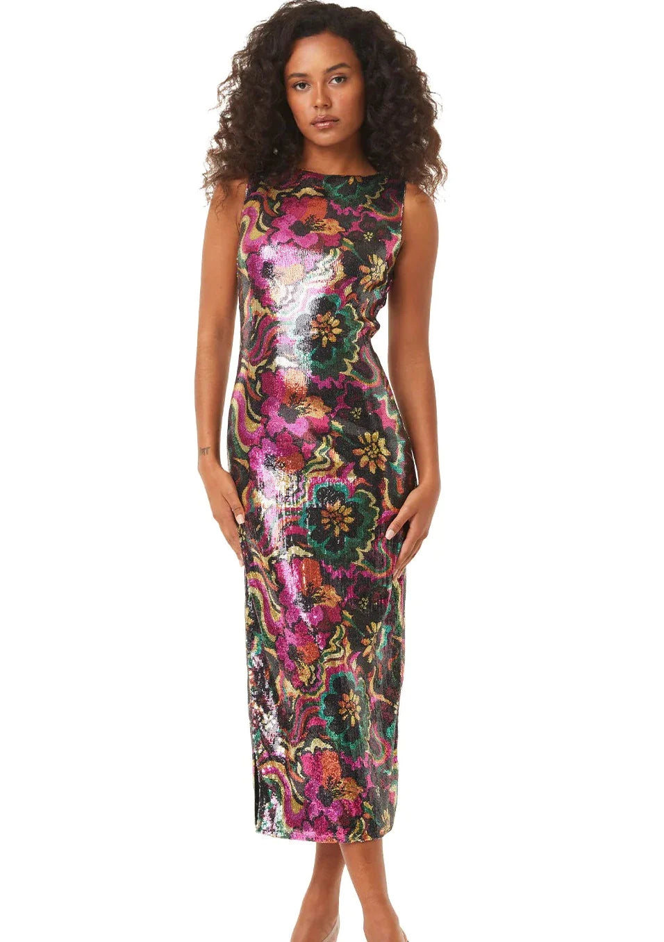 MISA Nakia Floral Groove Sequin Long Dress - Multicolour