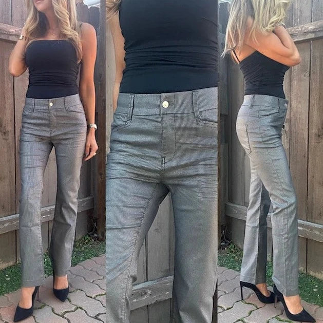 Bevy Flog Houndstooth Print Pull On Pants - Silver Grey