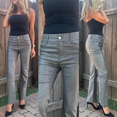 Bevy Flog Houndstooth Print Pull On Pants - Silver Grey