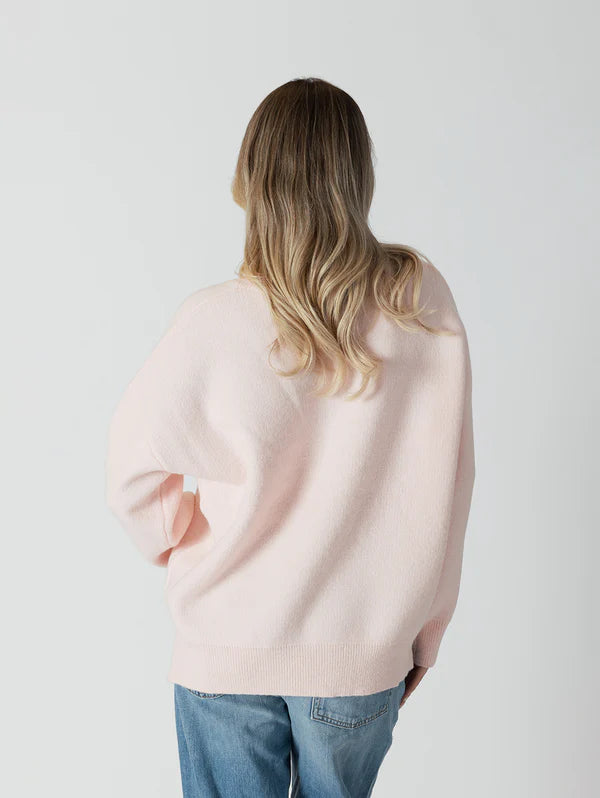 Lyla & Luxe V-Neck Sweater W/Puffy Hearts Pink