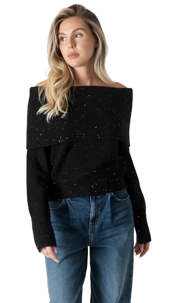 Lyla & Luxe Sparkle Off Shoulder Sweater Black