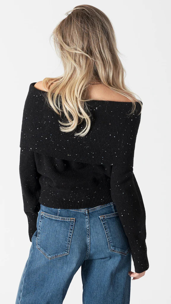 Lyla & Luxe Sparkle Off Shoulder Sweater Black