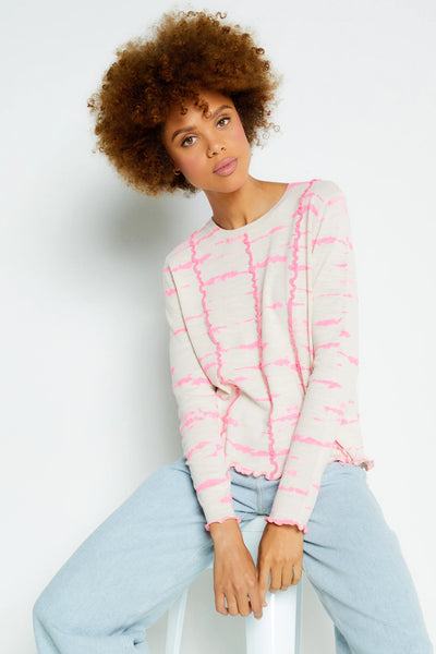 Lisa Todd On Edge Lettuce Trim Sweater - Almond/Pink