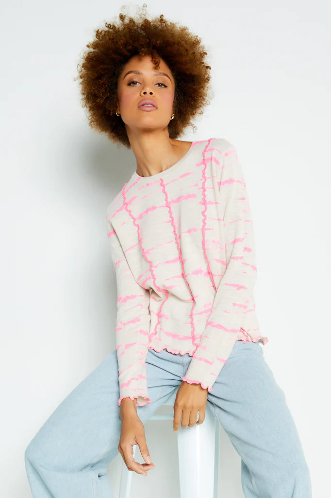 Lisa Todd On Edge Lettuce Trim Sweater - Almond/Pink