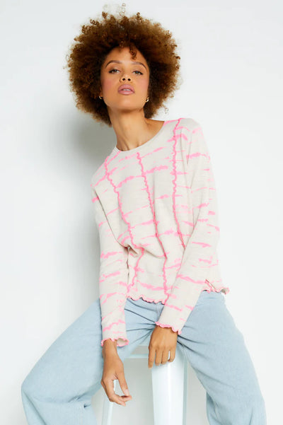 Lisa Todd On Edge Lettuce Trim Sweater - Almond/Pink