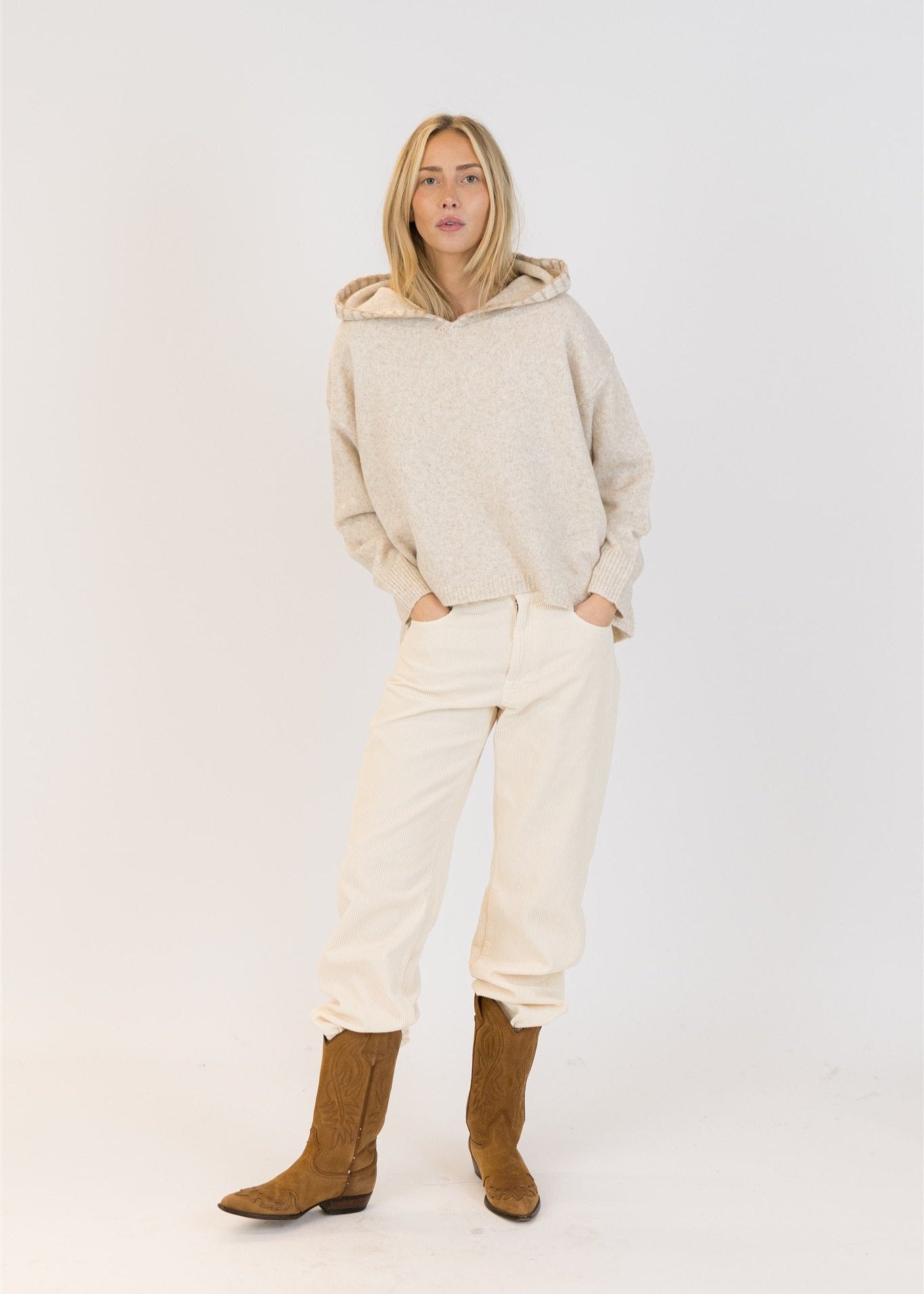 Lyla & Luxe Penny Heart Back Pull Over Hoodie Beige/Camel