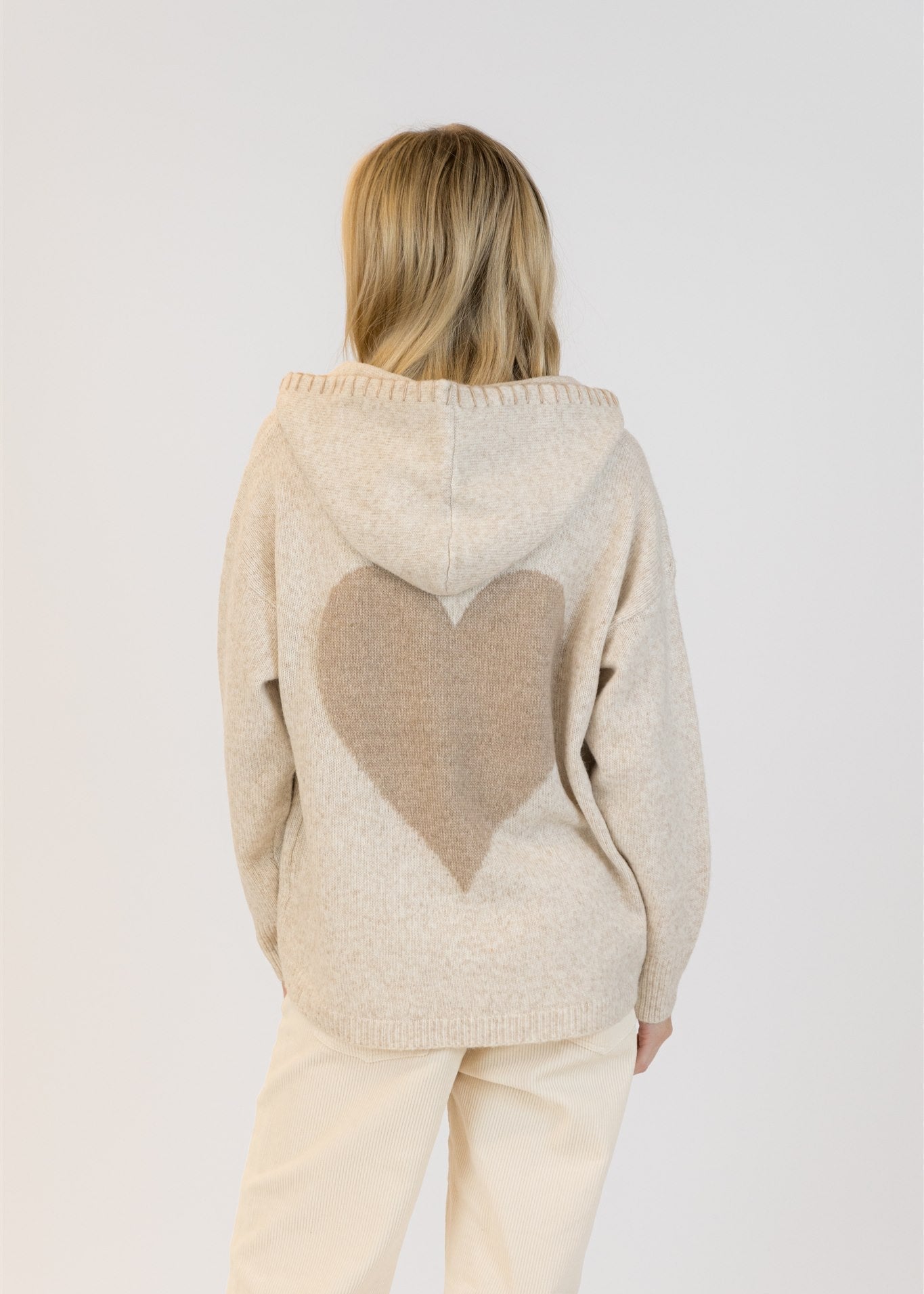 Lyla & Luxe Penny Heart Back Pull Over Hoodie Beige/Camel