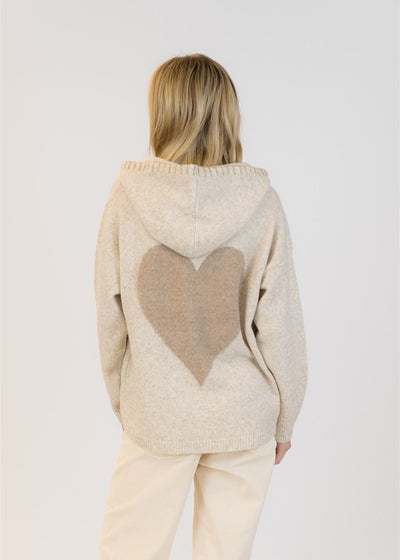 Lyla & Luxe Penny Heart Back Pull Over Hoodie Beige/Camel