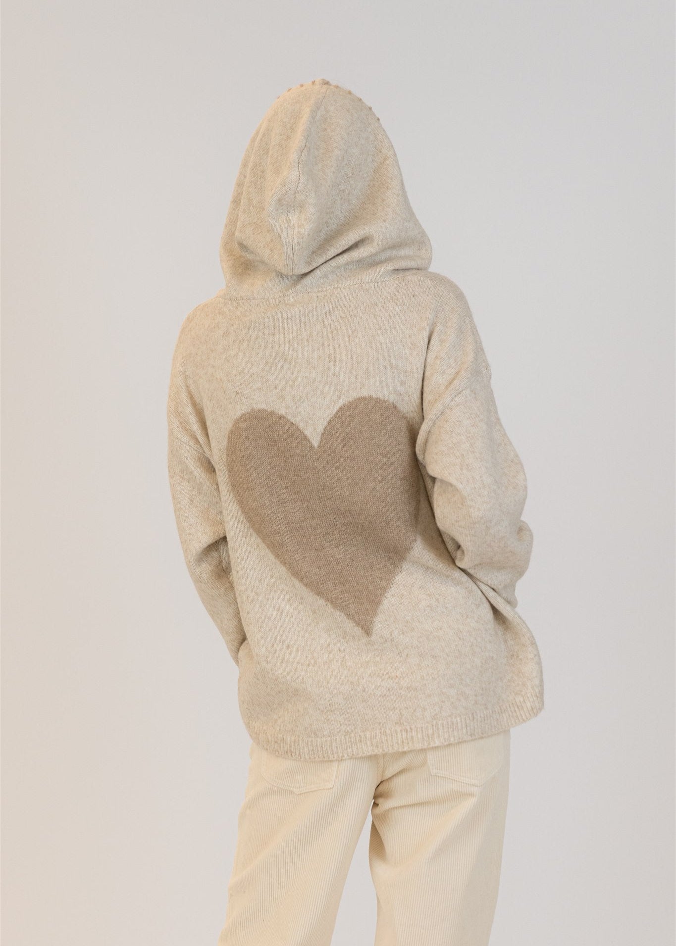 Lyla & Luxe Penny Heart Back Pull Over Hoodie Beige/Camel