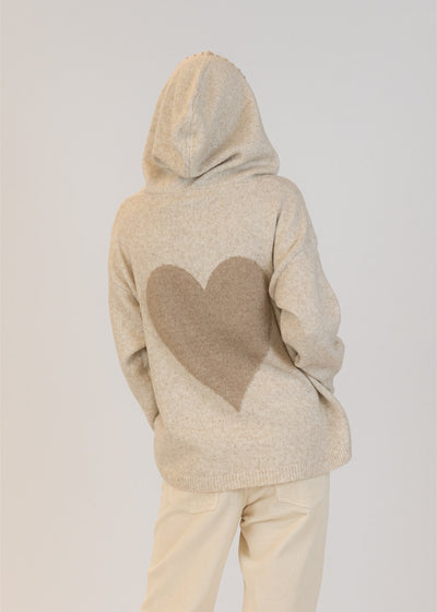 Lyla & Luxe Penny Heart Back Pull Over Hoodie Beige/Camel