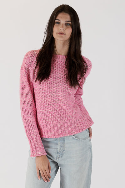 The Pink Door Crew Neck Sparkle Sweater - Pink