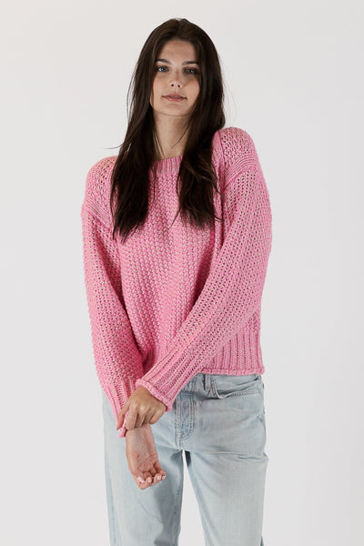 The Pink Door Crew Neck Sparkle Sweater - Pink
